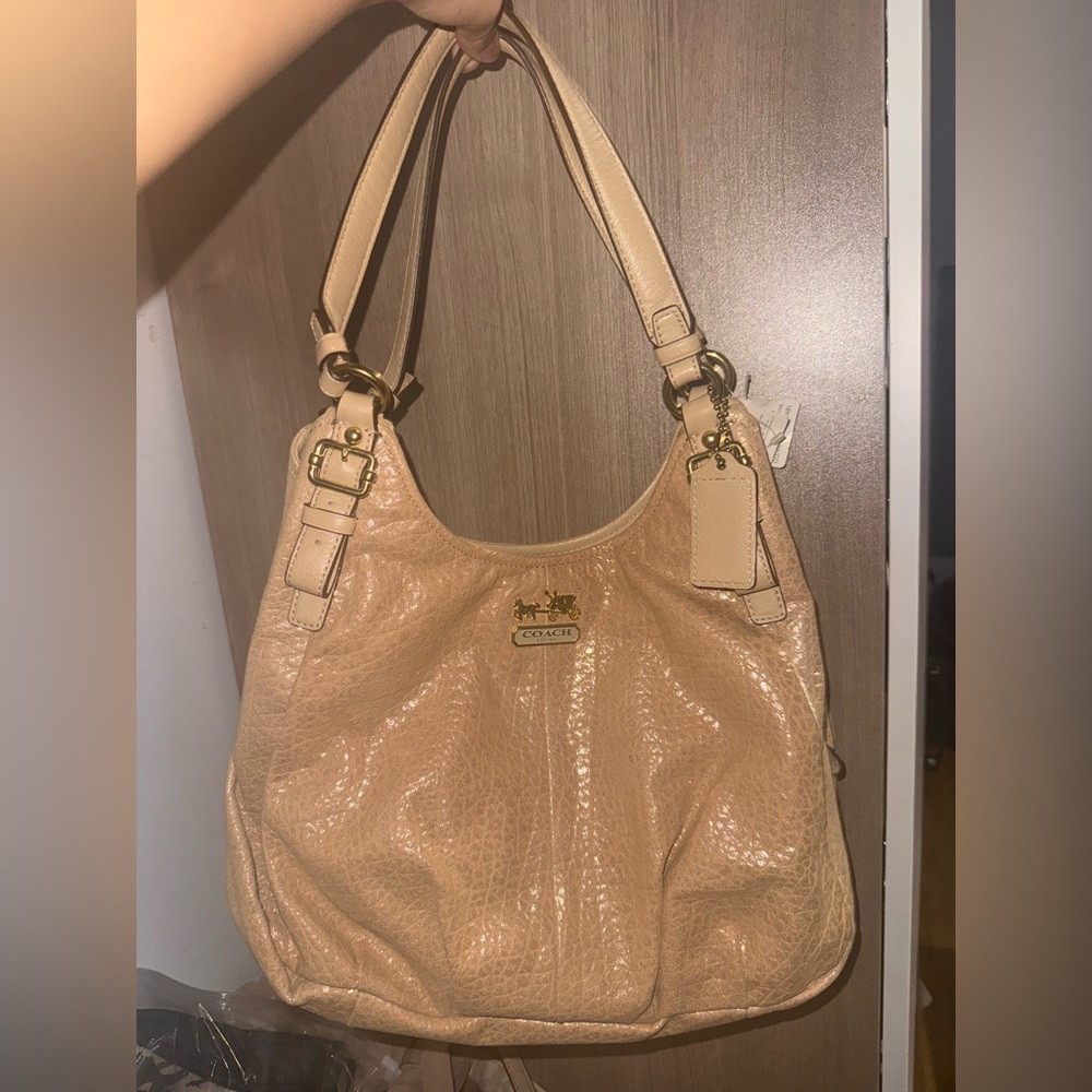 Coach Beige Leather Tote with Gold Accents